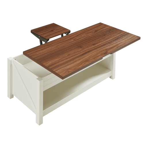 Mesa de centro Kasama com tampo elevável - 110x55x54 cm - Efeito nogueirabranco