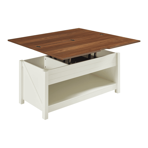 Mesa de centro Kasama com tampo elevável - 110x55x54 cm - Efeito nogueirabranco