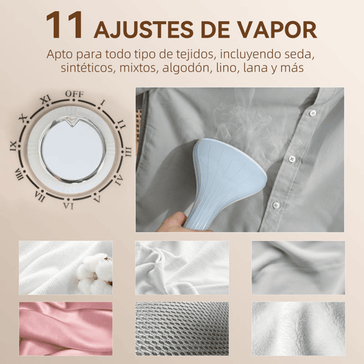 HOMCOM Ferro de Engomar a Vapor para Roupa 1800W Temperatura Ajustável em 11 Níveis Ferro de Engomar Vertical com Barra Dupla Depósito de 2 L Aquecimento em 38s 35x25x47-118,5 cm Amarelo