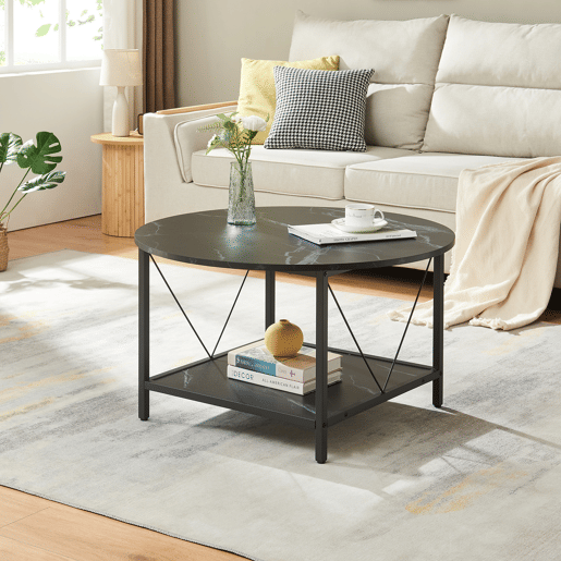 Mesa de centro redonda Filem 80x46 cm - Efeito mármore preto en.casa