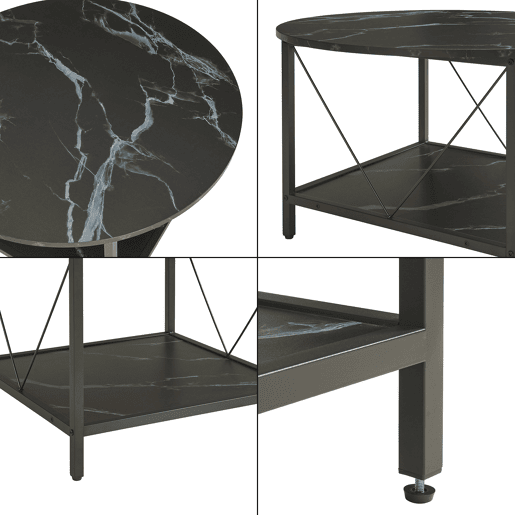 Mesa de centro redonda Filem 80x46 cm - Efeito mármore preto en.casa