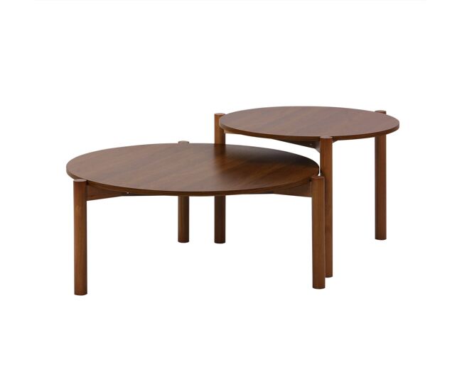 Mesas de centro nido redondas con efecto madera, set de 2 nogal - 80x80x35 cm