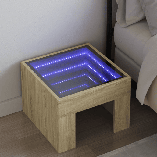 Mesa De Cabeceira - Mesinha De Cabeceira c LED Infinity 40x40x30 cm carvalho sonoma Mesa De Cabeceira - Mesinha De Cabeceira c LED Infinity 40x40x30 cm carvalho sonoma