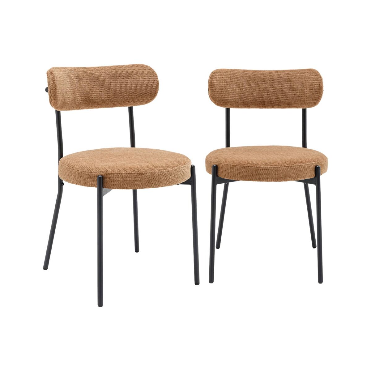Silla de metal y tela simple, set de 2 camel - 47x49x76.5 cm