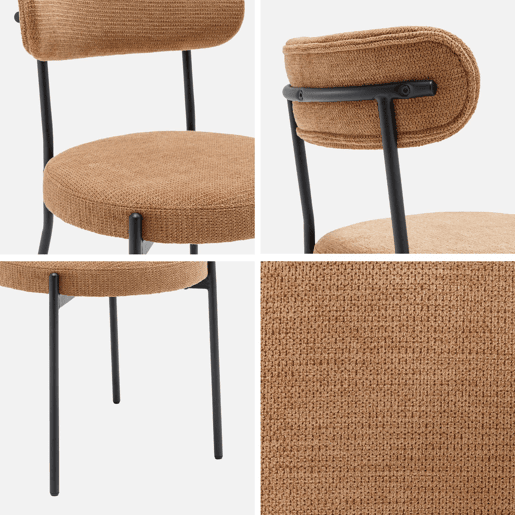 Cadeiras de metal e tecido, set de 2, Livia, Camel, 47x49x76.5 cm