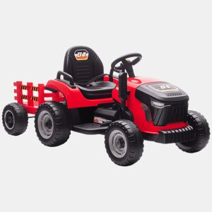 AIYAPLAY Trator Elétrico para Crianças com Reboque Desmontável Bateria 12V Velocidade 3-5 kmh Controle Remoto 2,4G Música Buzina para Crianças de 3-8 Anos 139x58x55 cm Vermelho