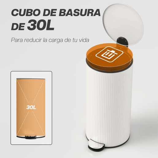 HOMCOM Balde do Lixo para Cozinha com Pedal 30L Cubo de Lixo Metálico com Tampa de Fecho Suave e Balde Removível para Quarto Escritório Estúdio e Sala 36x30x60,5 cm Creme