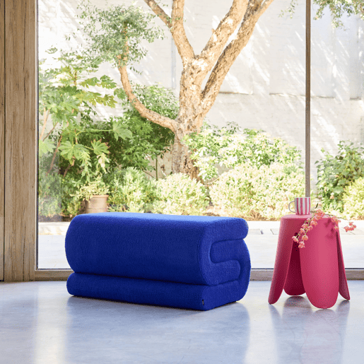 Banco design revestimento bouclé 1-2 lugares Azul - 92x50x45 cm