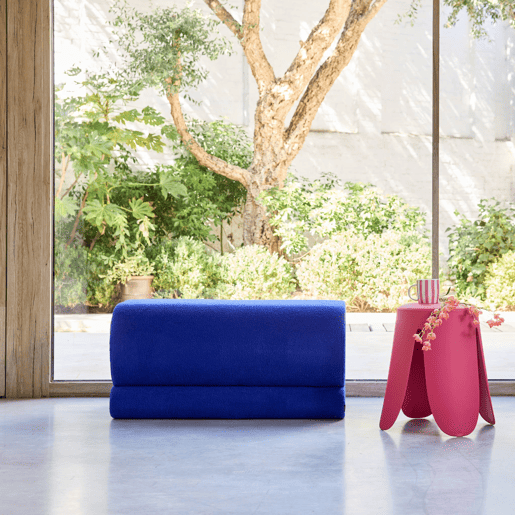 Banco design revestimento bouclé 1-2 lugares Azul - 92x50x45 cm