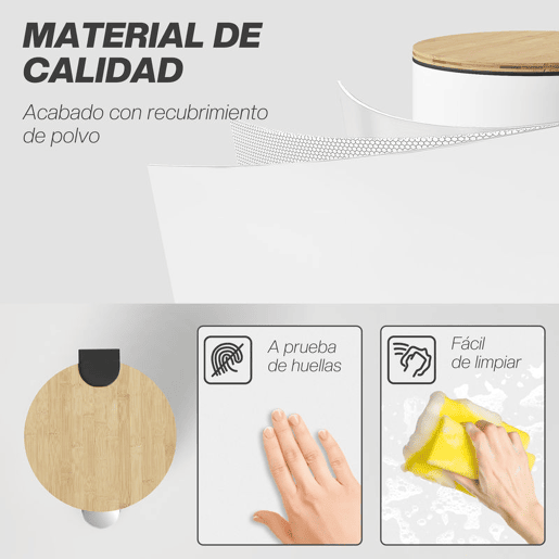 HOMCOM Balde do Lixo para Cozinha com Pedal 30L Cubo de Lixo Metálico com Tampa de Fecho Suave e Balde Removível para Quarto Escritório Estúdio e Sala 36x30x60,5 cm Branco e Madeira