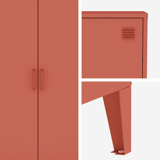 Cômodaarmário industrial metal 2 portas, Soho, Terracota, 33x75x110 cm