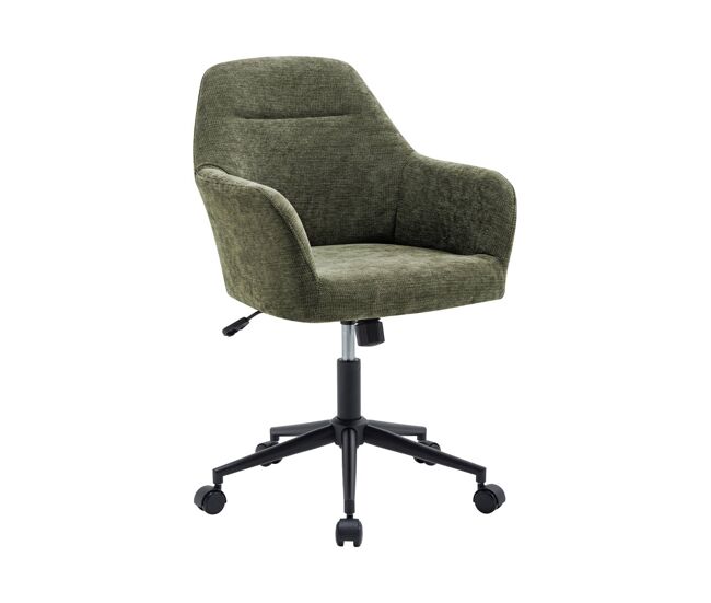 Silla de oficina con ruedas ajustable metal y tela verde kaki - 57x57x94.5 cm