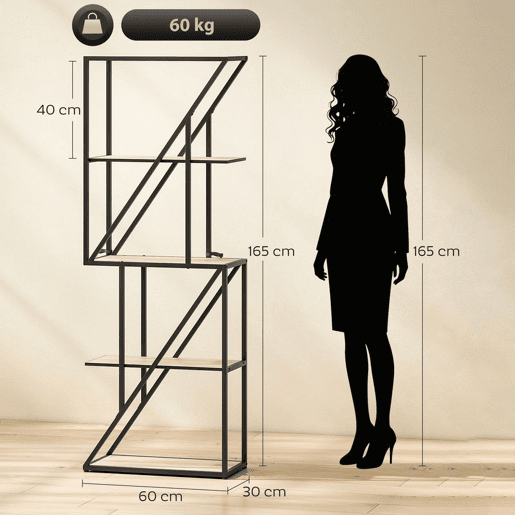 HOMCOM Estante de 5 Níveis Estante para Livros Estilo Industrial com Prateleiras Abertas e Estrutura de Aço para Sala de Estar Quarto e Escritório 60x30x165 cm Madeira e Preto HOMCOM Estante de 5 Níveis Estante para Livros Estilo Industrial com Prateleiras Abertas e Estrutura de Aço para Sala de Estar Quarto e Escritório 60x30x165 cm Madeira e Preto