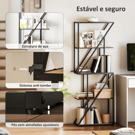 HOMCOM Estante de 5 Níveis Estante para Livros Estilo Industrial com Prateleiras Abertas e Estrutura de Aço para Sala de Estar Quarto e Escritório 60x30x165 cm Madeira e Preto HOMCOM Estante de 5 Níveis Estante para Livros Estilo Industrial com Prateleiras Abertas e Estrutura de Aço para Sala de Estar Quarto e Escritório 60x30x165 cm Madeira e Preto