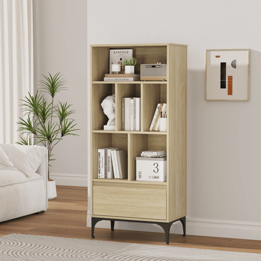 Estante Kistiandi 6 compartimentos abertos 137x60x35 cm - Efeito carvalho claro en.casa
