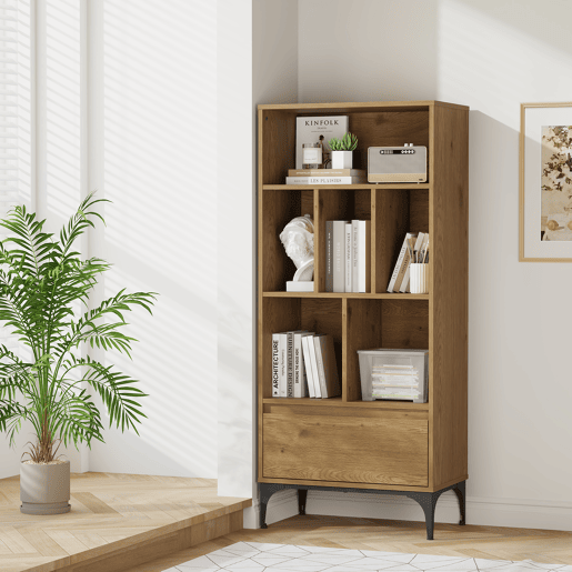 Estante Kistiandi 6 compartimentos abertos 137x60x35 cm - Efeito carvalho escuro en.casa