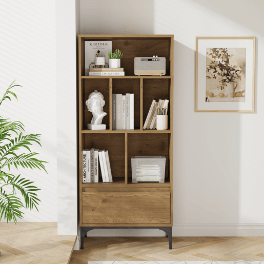 Estante Kistiandi 6 compartimentos abertos 137x60x35 cm - Efeito carvalho escuro en.casa