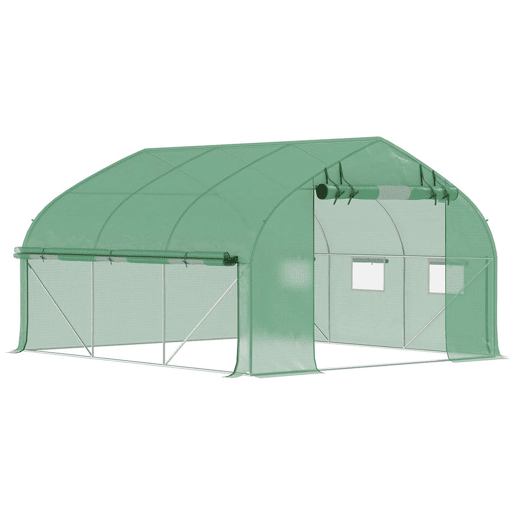 Outsunny Estufa Tipo Túnel 347x300x200 cm Estufa de Jardim com Porta Enrolável 6 Janelas Cobertura PE 140gm² Estrutura de Aço Galvanizado para Cultivos Plantas Flores Verde