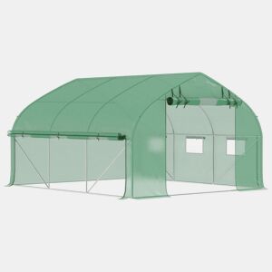 Outsunny Estufa Tipo Túnel 347x300x200 cm Estufa de Jardim com Porta Enrolável 6 Janelas Cobertura PE 140gm² Estrutura de Aço Galvanizado para Cultivos Plantas Flores Verde