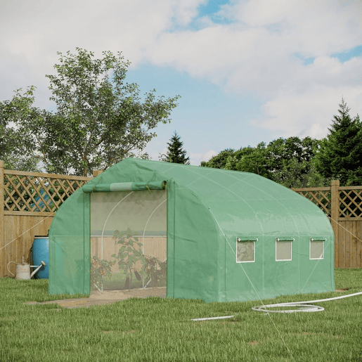 Outsunny Estufa Tipo Túnel 347x300x200 cm Estufa de Jardim com Porta Enrolável 6 Janelas Cobertura PE 140gm² Estrutura de Aço Galvanizado para Cultivos Plantas Flores Verde