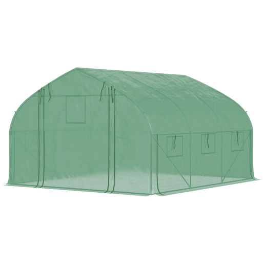 Outsunny Estufa Tipo Túnel 347x300x200 cm Estufa de Jardim com Porta Enrolável 6 Janelas Cobertura PE 140gm² Estrutura de Aço Galvanizado para Cultivos Plantas Flores Verde