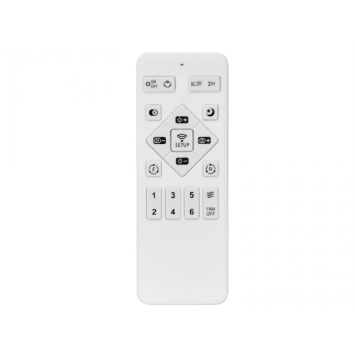 Lâmpada LED para ventoinha de teto com grelha. Controlo com telecomando ou através da aplicação via Bluetooth. Três tipos de luz LED: Fria. Natural ou Quente. Níveis de intensidade luminosa graduados Luz: 36W. Ventoinha: 13W. Temporizador. Ventoinha com 6
