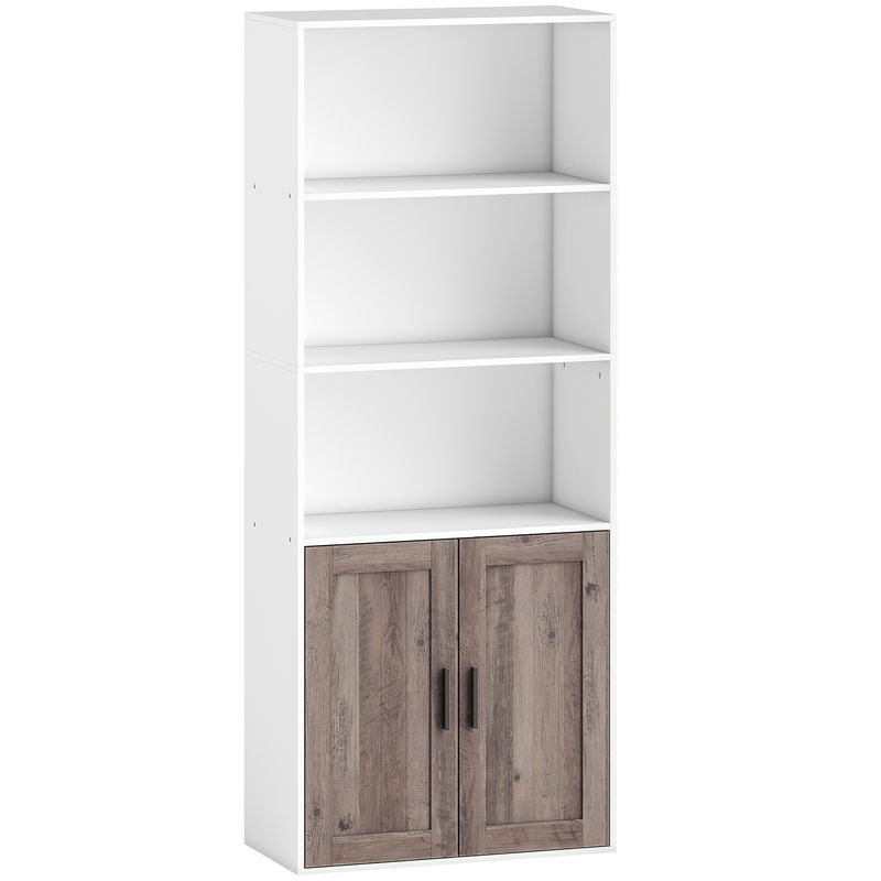 Homcom estantería para libros estrecha, librería con puertas, estantes abiertos y armario con balda ajustable, para salón, estudio, oficina, 60x30x149,5 cm, blanco y marrón