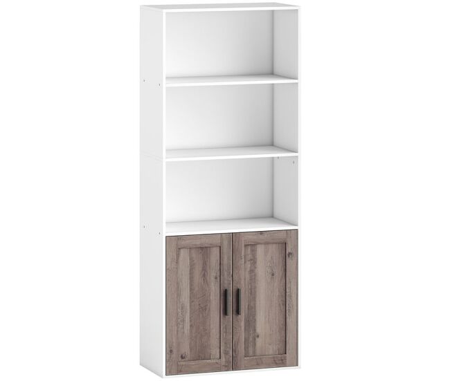 Homcom estantería para libros estrecha, librería con puertas, estantes abiertos y armario con balda ajustable, para salón, estudio, oficina, 60x30x149,5 cm, blanco y marrón