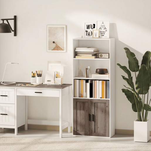 HOMCOM Estante para Livros Estreita Estante com Prateleiras Abertas e Armário com Prateleira Ajustável para Sala Escritório e Estúdio 60x30x149,5 cm Branco e Castanho