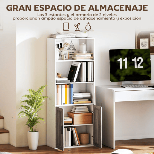 HOMCOM Estante para Livros Estreita Estante com Prateleiras Abertas e Armário com Prateleira Ajustável para Sala Escritório e Estúdio 60x30x149,5 cm Branco e Castanho