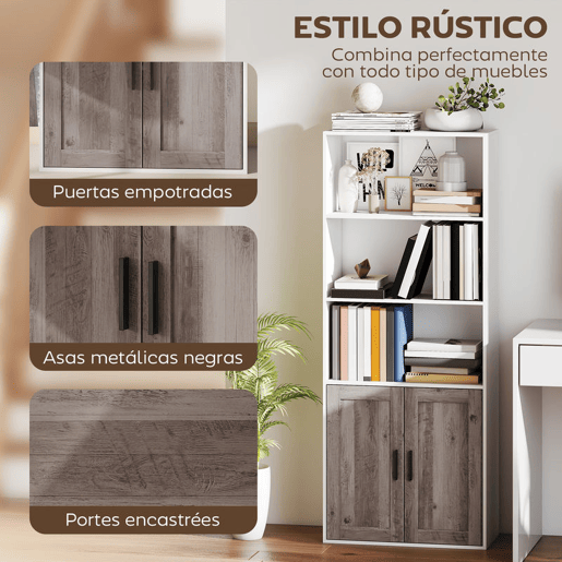 HOMCOM Estante para Livros Estreita Estante com Prateleiras Abertas e Armário com Prateleira Ajustável para Sala Escritório e Estúdio 60x30x149,5 cm Branco e Castanho