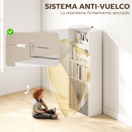 HOMCOM Estante para Livros Estreita Estante com Prateleiras Abertas e Armário com Prateleira Ajustável para Sala Escritório e Estúdio 60x30x149,5 cm Branco e Castanho
