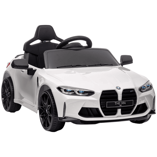 AIYAPLAY Carro Elétrico para Crianças, BMW M4, Carro a Bateria 12V, com Controlo Remoto 2,4 G, Rodas Traseiras com Suspensão, 3-5 kmh, Faróis LED, Buzina, Música, USB, Motor Duplo, Branco