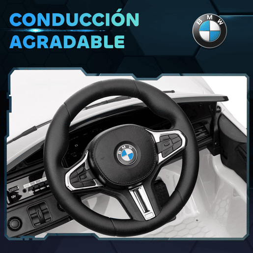 AIYAPLAY Carro Elétrico para Crianças, BMW M4, Carro a Bateria 12V, com Controlo Remoto 2,4 G, Rodas Traseiras com Suspensão, 3-5 kmh, Faróis LED, Buzina, Música, USB, Motor Duplo, Branco
