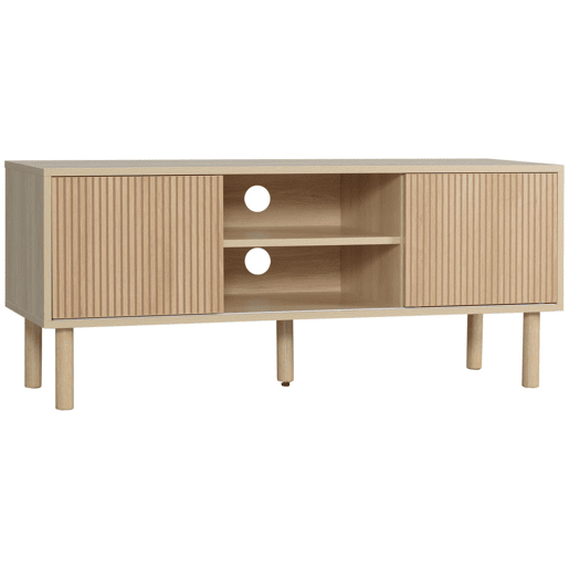 HOMCOM Móvel de TV Móvel para Televisão até 50 Polegadas com Portas de Correr Prateleiras Abertas e Orifícios para Cabos para Sala de Estar 115x40x49 cm Madeira