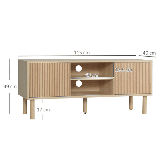 HOMCOM Móvel de TV Móvel para Televisão até 50 Polegadas com Portas de Correr Prateleiras Abertas e Orifícios para Cabos para Sala de Estar 115x40x49 cm Madeira