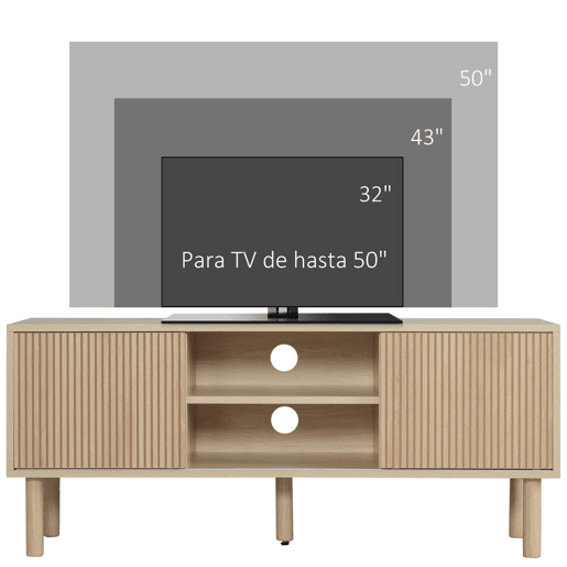 HOMCOM Móvel de TV Móvel para Televisão até 50 Polegadas com Portas de Correr Prateleiras Abertas e Orifícios para Cabos para Sala de Estar 115x40x49 cm Madeira
