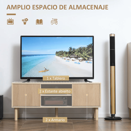 HOMCOM Móvel de TV Móvel para Televisão até 50 Polegadas com Portas de Correr Prateleiras Abertas e Orifícios para Cabos para Sala de Estar 115x40x49 cm Madeira