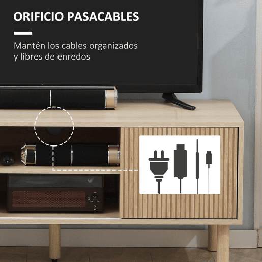 HOMCOM Móvel de TV Móvel para Televisão até 50 Polegadas com Portas de Correr Prateleiras Abertas e Orifícios para Cabos para Sala de Estar 115x40x49 cm Madeira