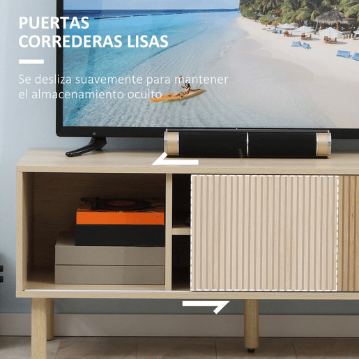 HOMCOM Móvel de TV Móvel para Televisão até 50 Polegadas com Portas de Correr Prateleiras Abertas e Orifícios para Cabos para Sala de Estar 115x40x49 cm Madeira