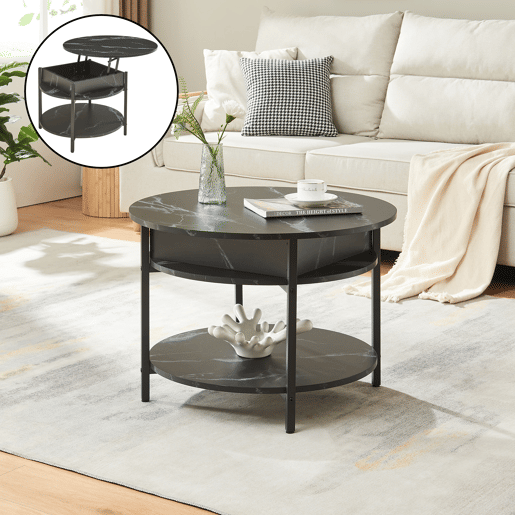 Mesa de centro Kandas com tampo elevável 70x49 cm - Efeito mármore preto en.casa