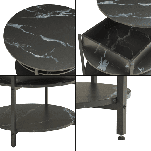 Mesa de centro Kandas com tampo elevável 70x49 cm - Efeito mármore preto en.casa