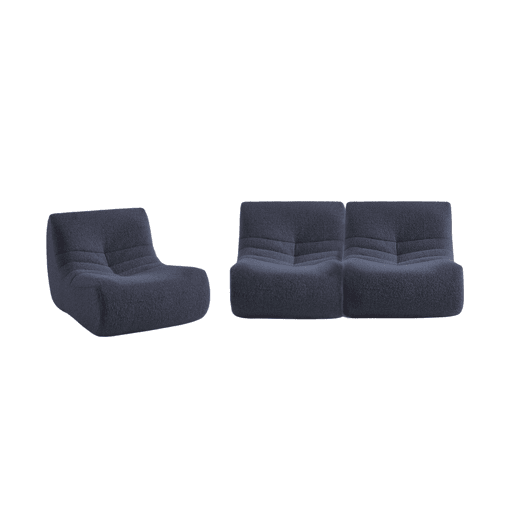 Sofá modular em tecido efeito alpaca de 3 lugares, Sokol alpaca, Azul escuro, 105x91x72 cm