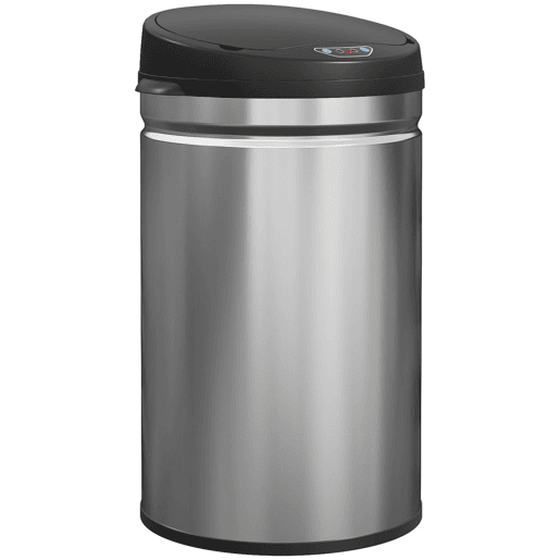 HOMCOM Balde de Lixo de Cozinha Automático 30 L Caixote de Cozinha em Aço Inoxidável Sensor Infravermelhos Fecho Automático Anti-Impressões Digitais para Quarto Escritório 32x30,5x51 cm Prata