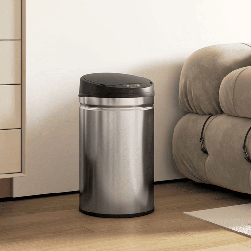 HOMCOM Balde de Lixo de Cozinha Automático 30 L Caixote de Cozinha em Aço Inoxidável Sensor Infravermelhos Fecho Automático Anti-Impressões Digitais para Quarto Escritório 32x30,5x51 cm Prata