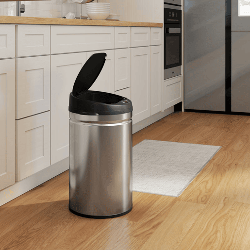 HOMCOM Balde de Lixo de Cozinha Automático 30 L Caixote de Cozinha em Aço Inoxidável Sensor Infravermelhos Fecho Automático Anti-Impressões Digitais para Quarto Escritório 32x30,5x51 cm Prata