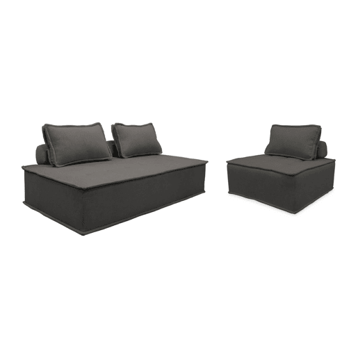 Sofá modular em tecido estofado de 3 lugares, Dao, Cinza escuro, 180x90x78 cm