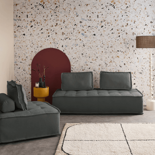 Sofá modular em tecido estofado de 3 lugares, Dao, Cinza escuro, 180x90x78 cm
