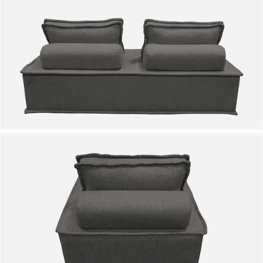 Sofá modular em tecido estofado de 3 lugares, Dao, Cinza escuro, 180x90x78 cm