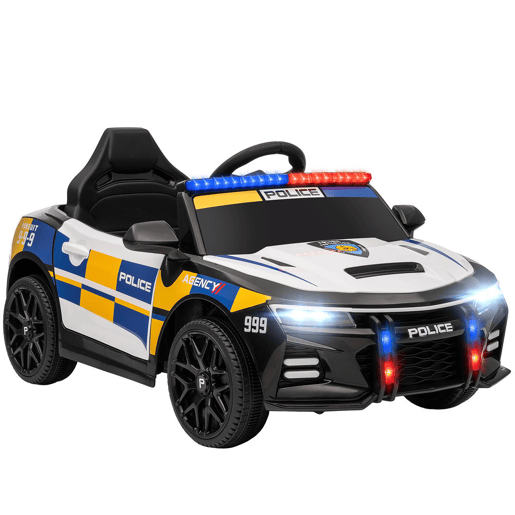 AIYAPLAY Carro Elétrico Infantil Modelo Policial 12V com Comando a Distância 2,4 Luzes Sirene Música USB e Suspensão 96x60x45 cm Multicor